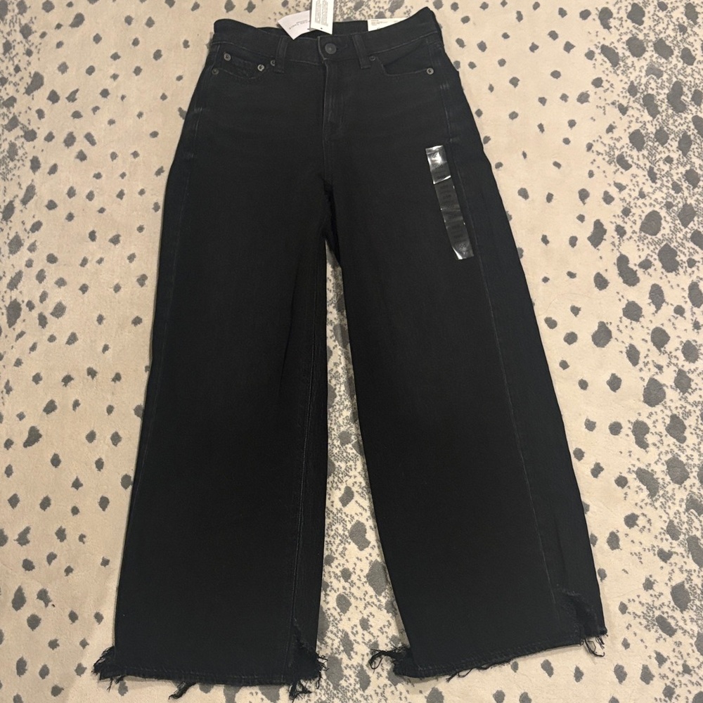 American Eagle Outfitters Black High Rise Wide Leg Ankle Jeans